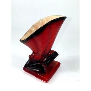 Shawnee Vase #865 USA 4.75" x 2.75" Burgundy Red‎ w/Black Accents Pottery